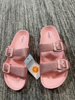 Cat & Jack Girls' Pink Glitter Double-Buckle Slide Sandals Size 2
